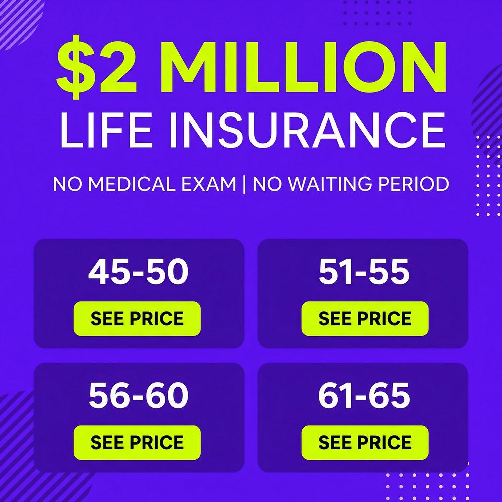Facebook ad for life insurance: two million dollars of coverage, no medical exam, priced by age band